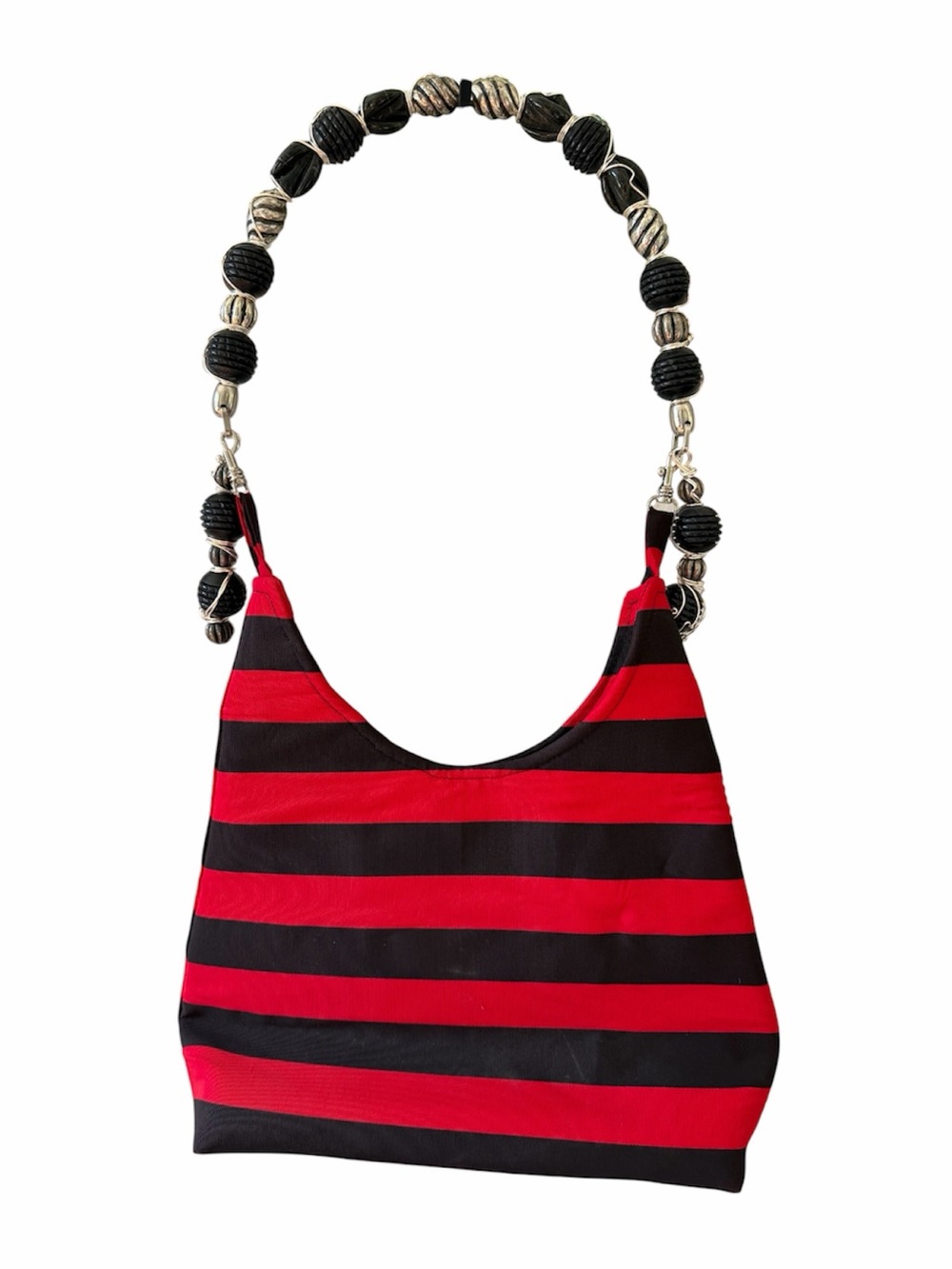 Vintage My Destiny Y2K Red Black Striped Beaded Handle Shoulder Bag